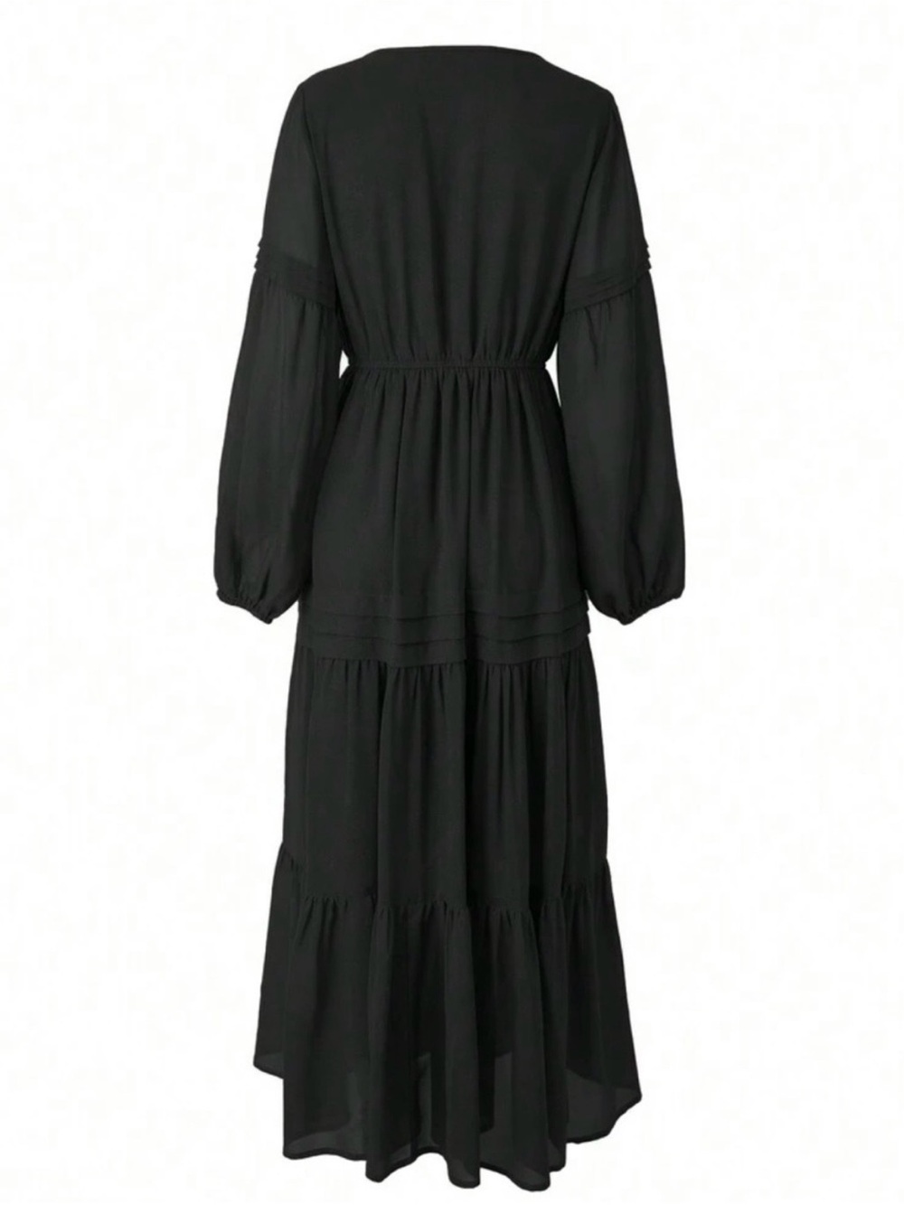 Black Long Sleeve Tiered Maxi Dress - Women - Picture 4 of 4